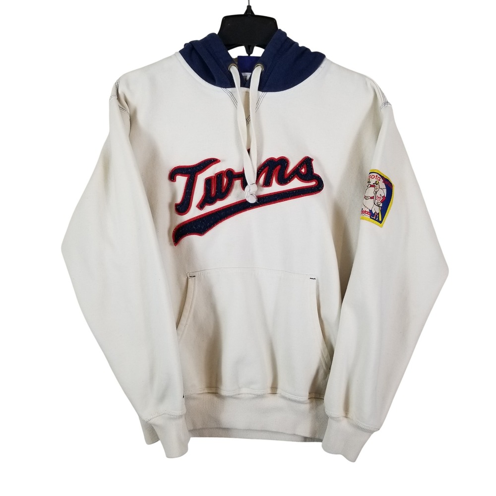 VTG Majestic Minnesota Twins Cooperstown Collection Hoodie Men Sz L Cream  MLB